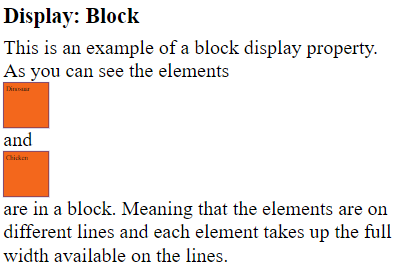 Example of what display: block property would look like on a website