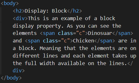 HTML content to have display: block property applied