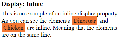 Example of what display: inline property would look like on a website