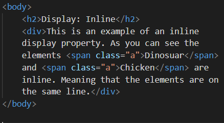 HTML content to have display: inline property applied